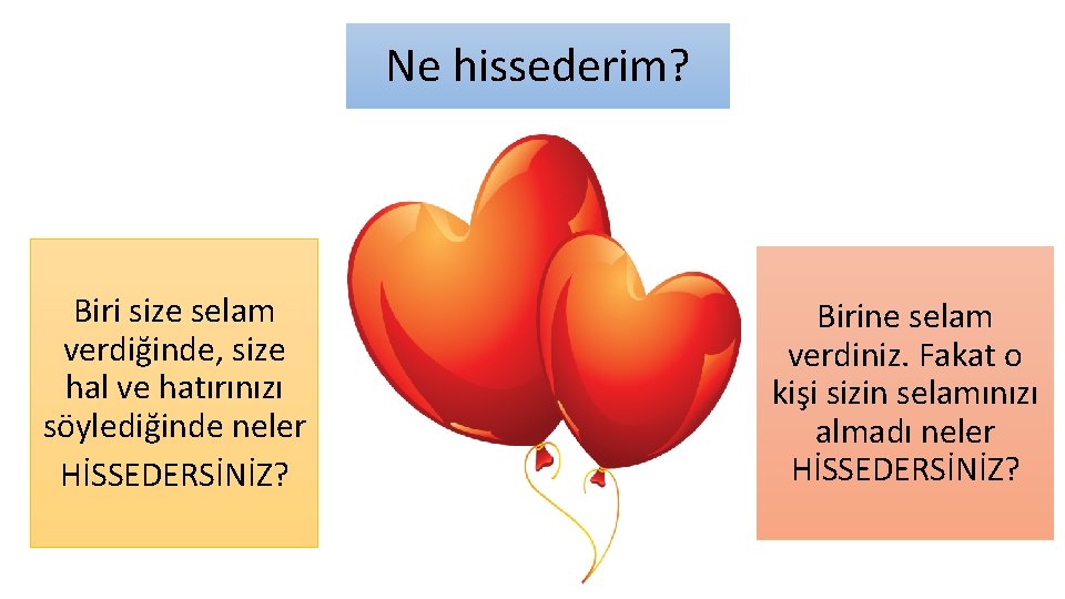 Ne hissederim? Biri size selam verdiğinde, size hal ve hatırınızı söylediğinde neler HİSSEDERSİNİZ? Birine