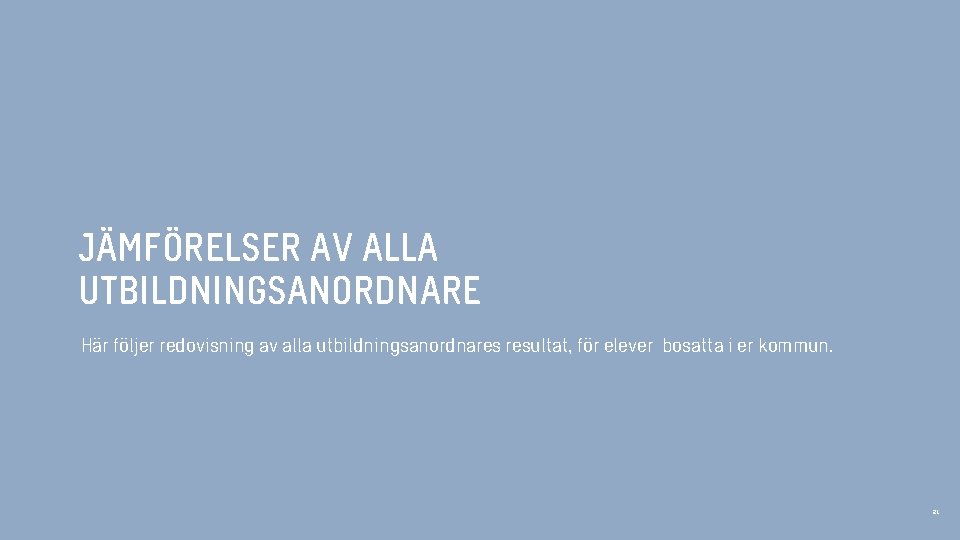 JÄMFÖRELSER AV ALLA UTBILDNINGSANORDNARE Här följer redovisning av alla utbildningsanordnares resultat, för elever bosatta