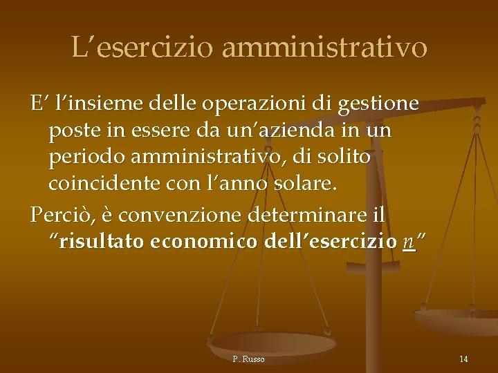 L’esercizio amministrativo E’ l’insieme delle operazioni di gestione poste in essere da un’azienda in