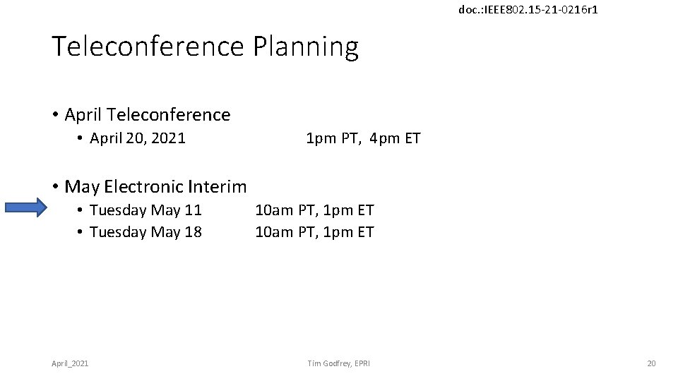 doc. : IEEE 802. 15 -21 -0216 r 1 Teleconference Planning • April Teleconference