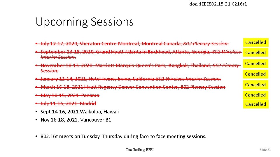doc. : IEEE 802. 15 -21 -0216 r 1 Upcoming Sessions • July 12