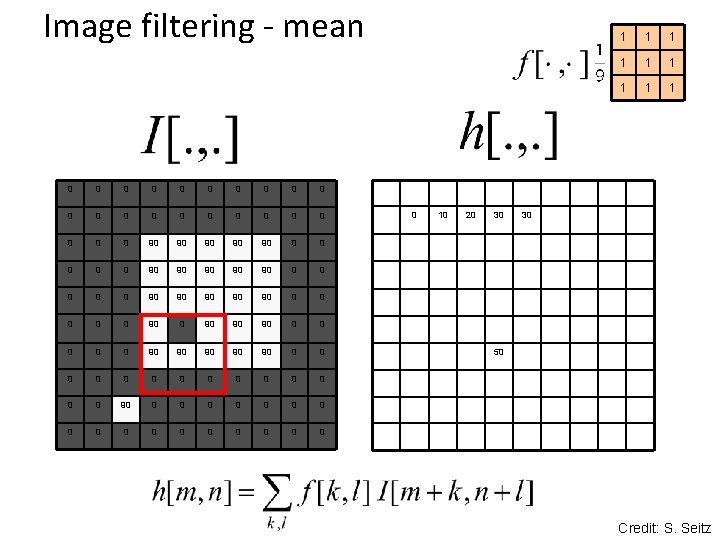 Image filtering - mean 0 0 0 0 0 0 90 90 90 0