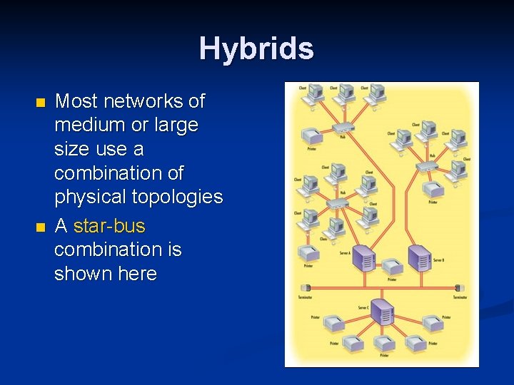 Hybrids n n Most networks of medium or large size use a combination of