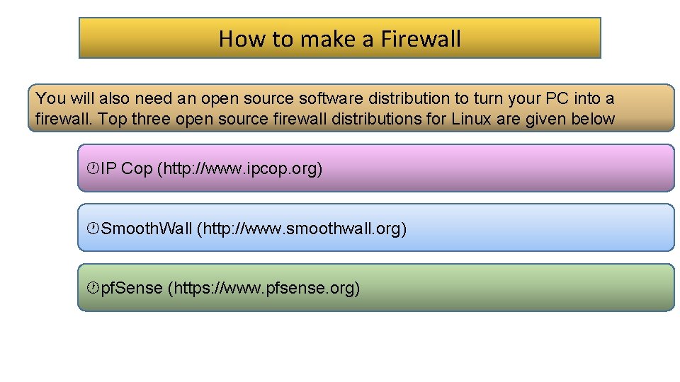 How to make a Firewall You will also need an open source software distribution