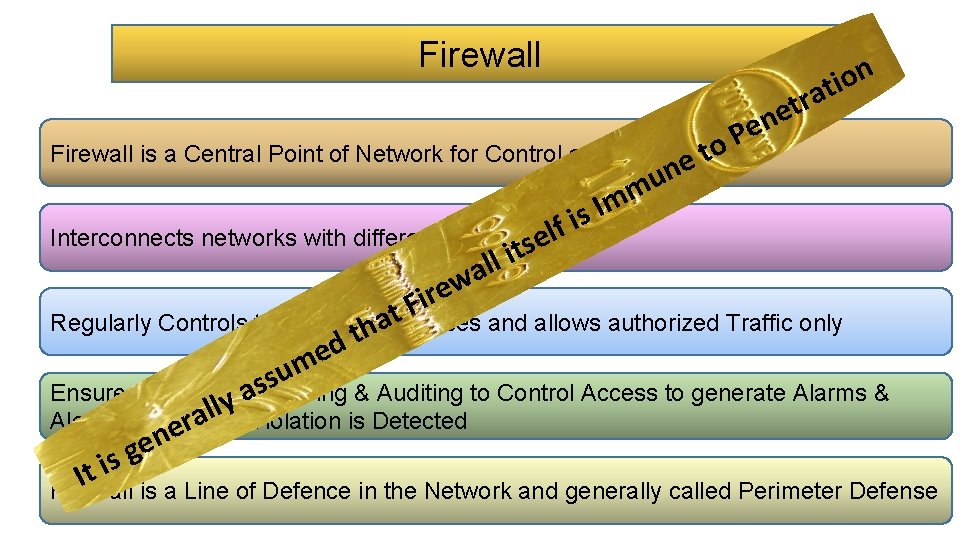 Firewall n o i at r t e en P o Firewall is a