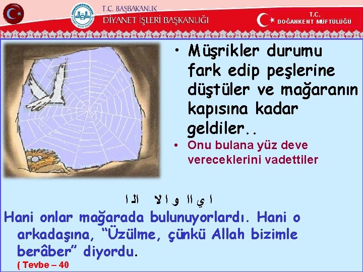 T. C. DOĞANKENT MÜFTÜLÜĞÜ • Müşrikler durumu fark edip peşlerine düştüler ve mağaranın kapısına