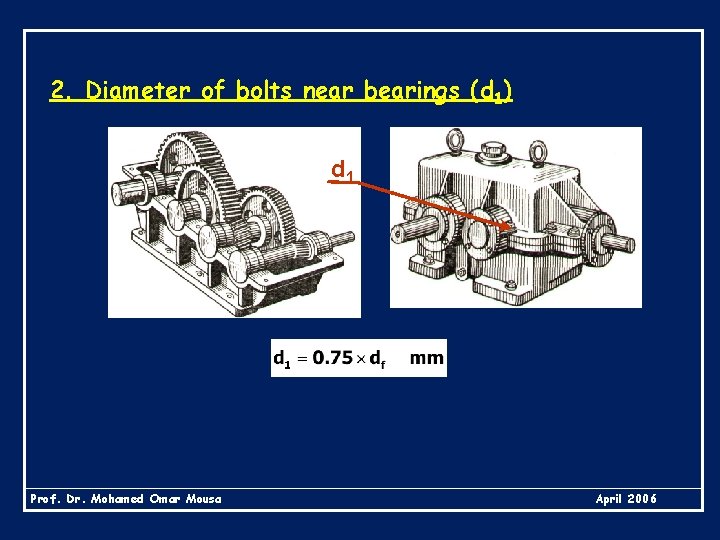 2. Diameter of bolts near bearings (d 1) d 1 Prof. Dr. Mohamed Omar