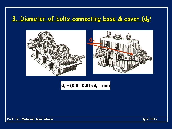 3. Diameter of bolts connecting base & cover (d 2) d 2 Prof. Dr.