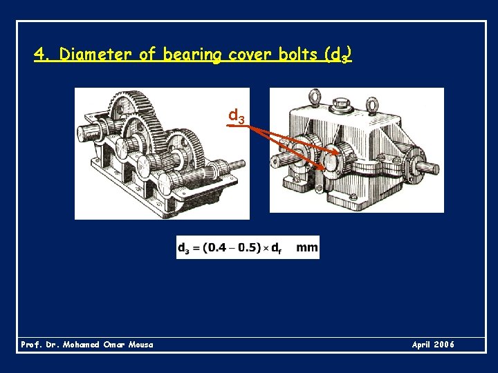 4. Diameter of bearing cover bolts (d 3) d 3 Prof. Dr. Mohamed Omar