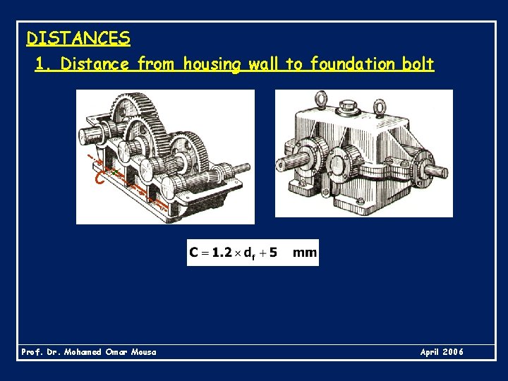 DISTANCES 1. Distance from housing wall to foundation bolt C Prof. Dr. Mohamed Omar