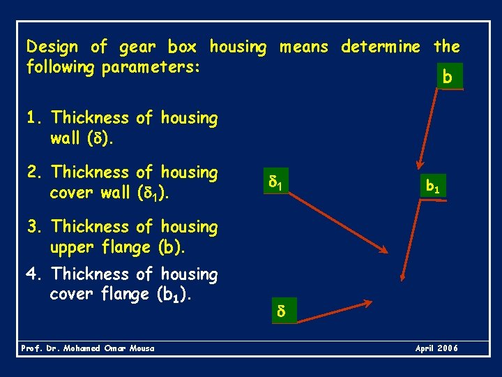 Design of gear box housing means determine the following parameters: b 1. Thickness of