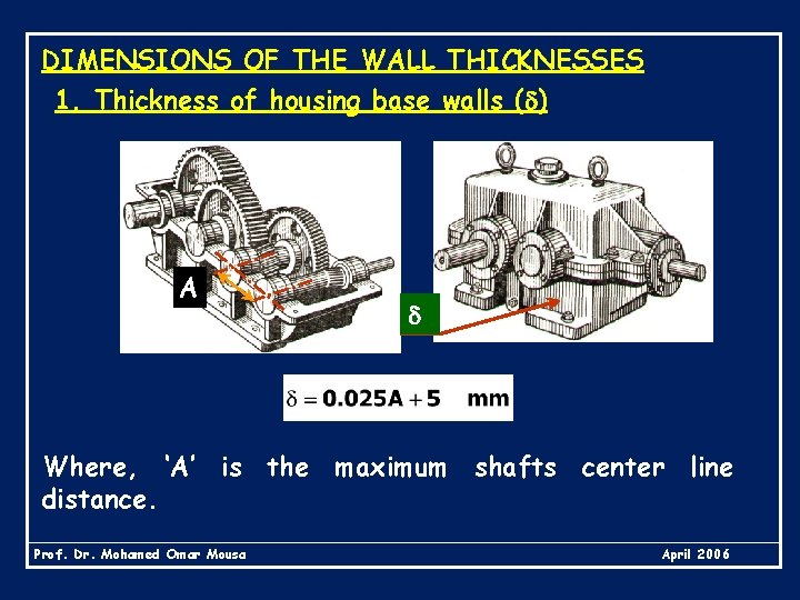 DIMENSIONS OF THE WALL THICKNESSES 1. Thickness of housing base walls ( ) A