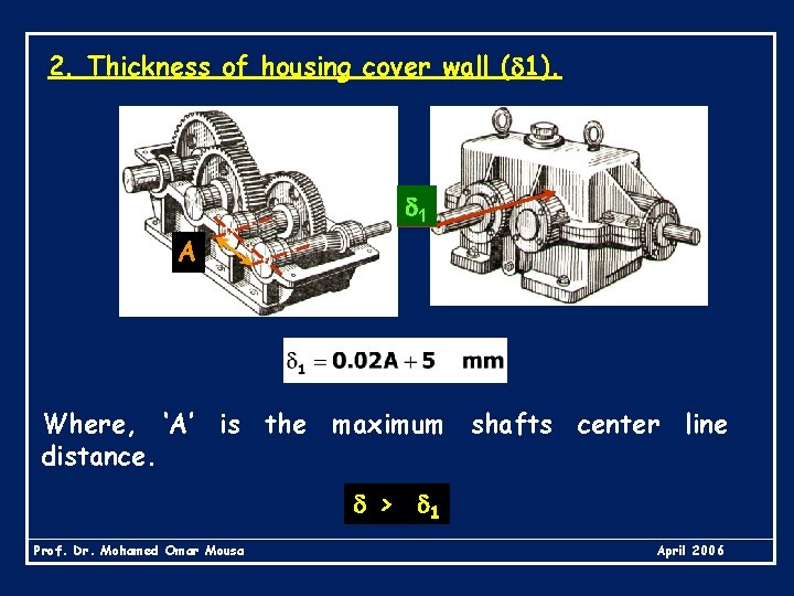 2. Thickness of housing cover wall ( 1). 1 A Where, ‘A’ is the