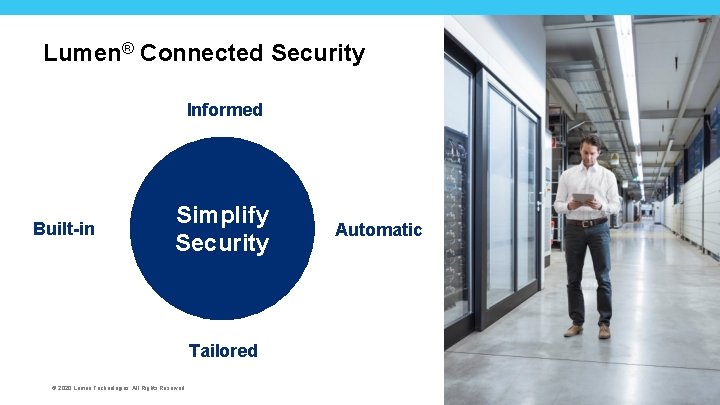 Lumen® Connected Security Informed Built-in Simplify Security Tailored © 2020 Lumen Technologies. All Rights