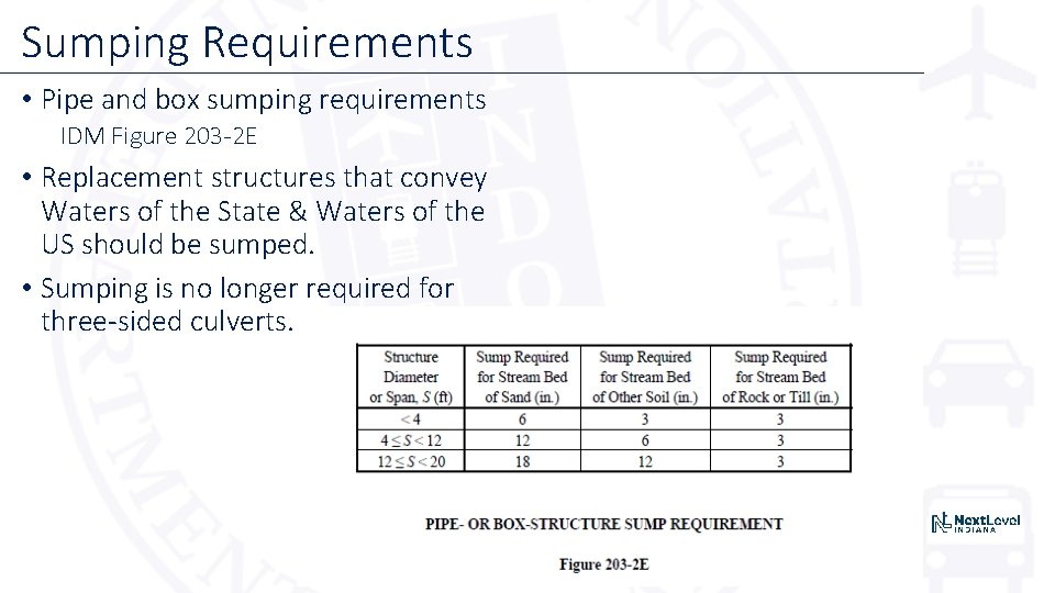 Sumping Requirements • Pipe and box sumping requirements IDM Figure 203 2 E •