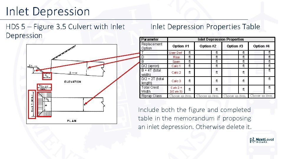 Inlet Depression HDS 5 – Figure 3. 5 Culvert with Inlet Depression Properties Table