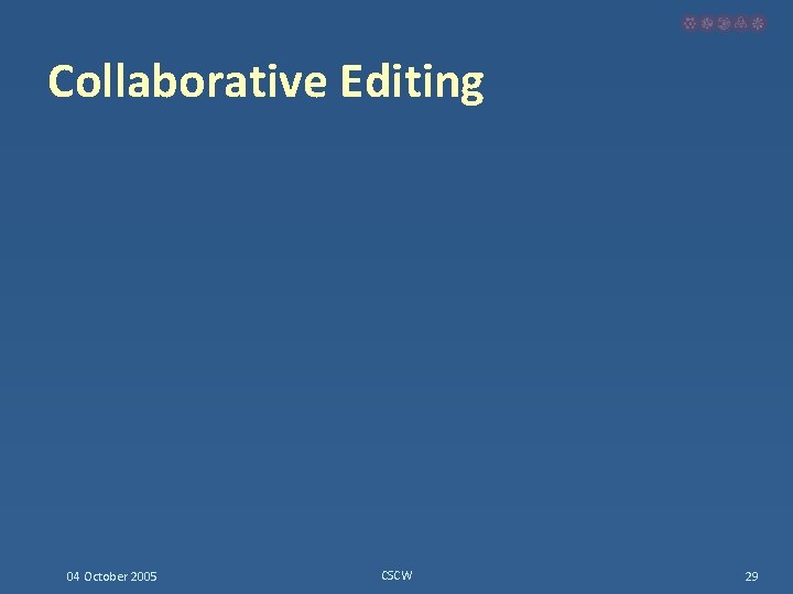 Collaborative Editing 04 October 2005 CSCW 29 