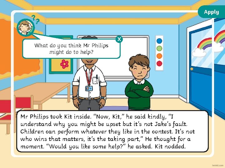 Apply ? ? What do you think Mr Philips might do to help? X