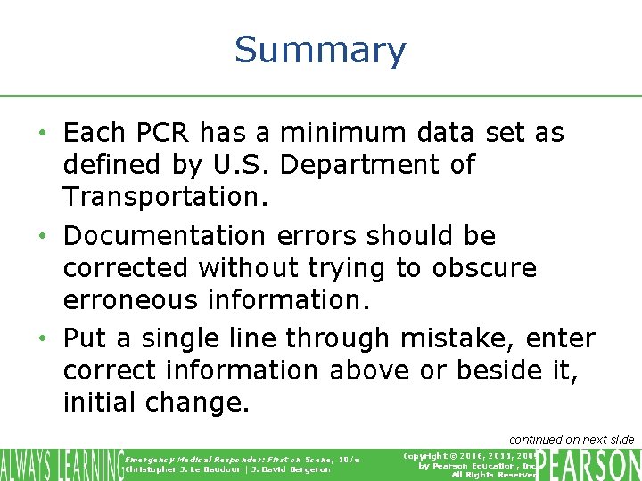 Summary • Each PCR has a minimum data set as defined by U. S. Summary • Each PCR has a minimum data set as defined by U. S.