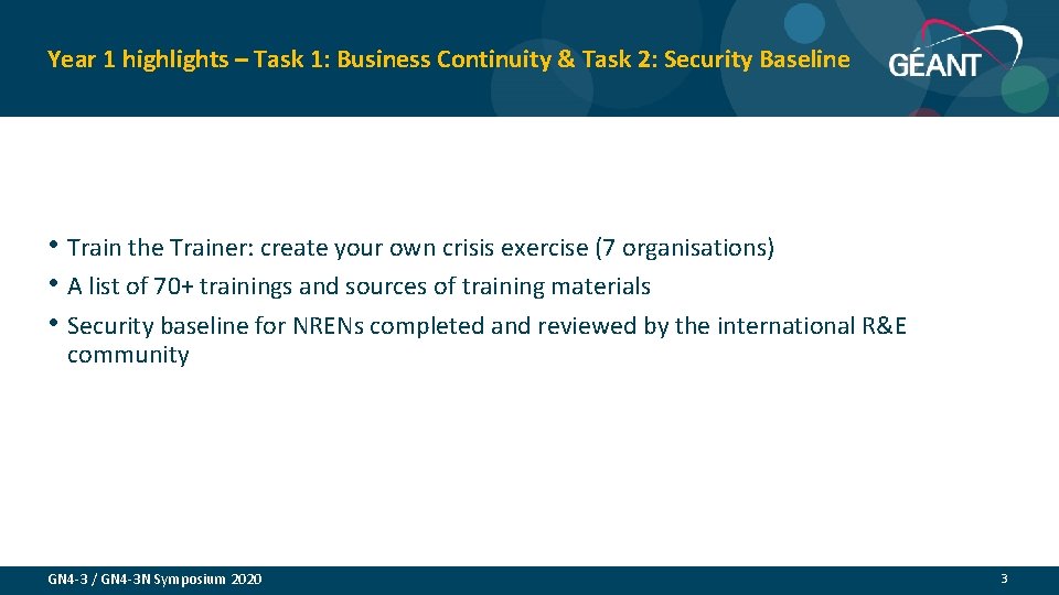 Year 1 highlights – Task 1: Business Continuity & Task 2: Security Baseline •