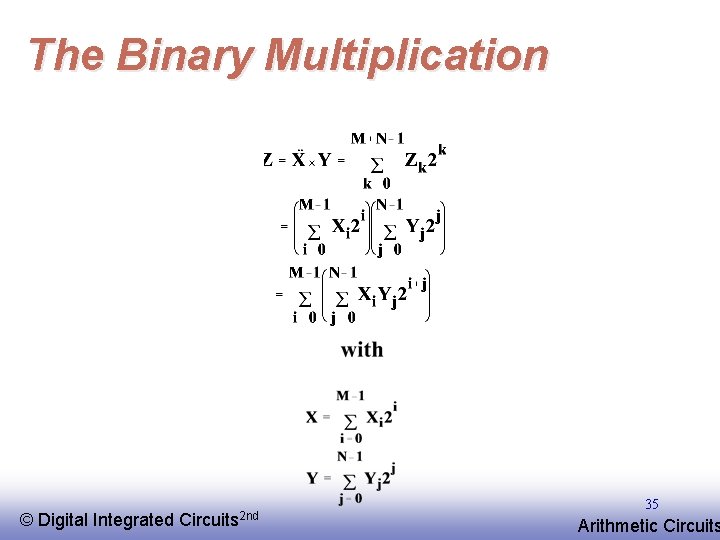 The Binary Multiplication © EE 141 Digital Integrated Circuits 2 nd 35 Arithmetic Circuits