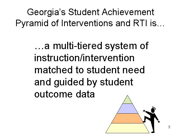 Georgia’s Student Achievement Pyramid of Interventions and RTI is… …a multi-tiered system of instruction/intervention