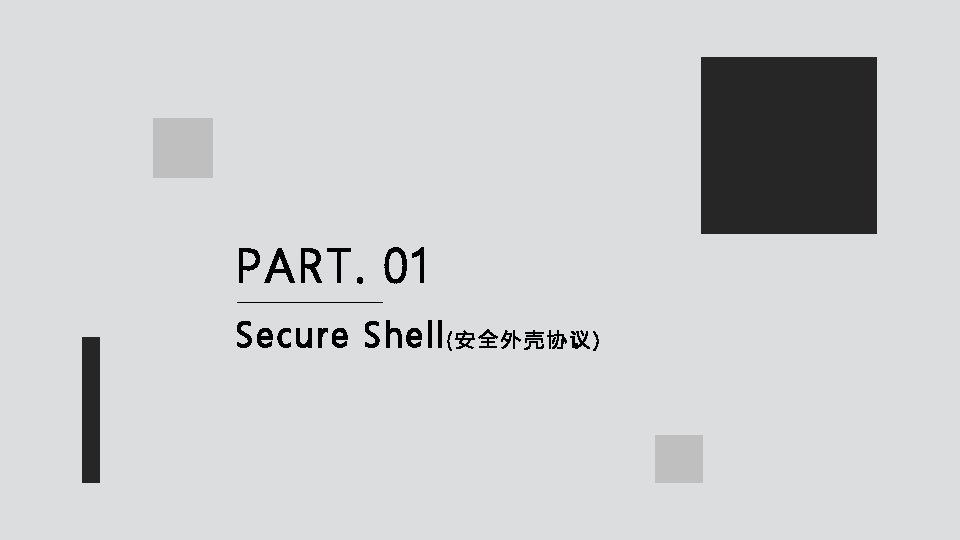 PART. 01 Secure Shell ( 安 全 外 壳 协 议 ) PART. 01 Secure Shell ( 安 全 外 壳 协 议 )