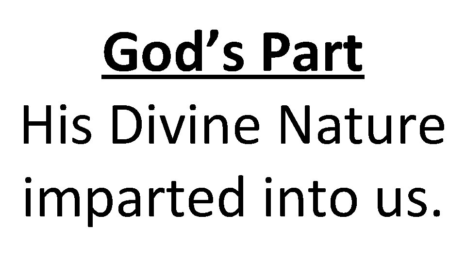 God’s Part His Divine Nature imparted into us. 