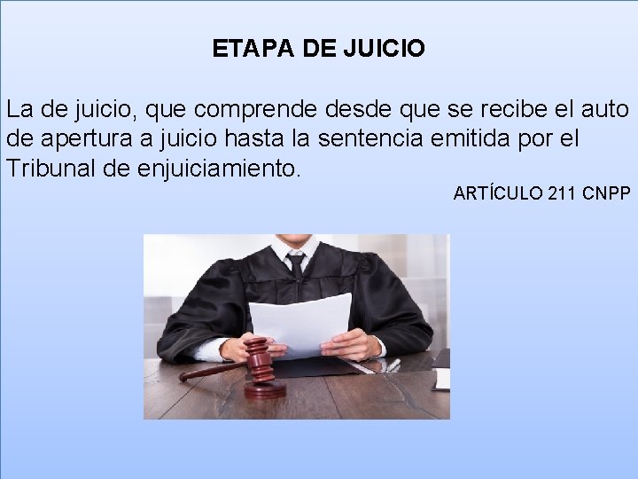 ETAPA DE JUICIO La de juicio, que comprende desde que se recibe el auto