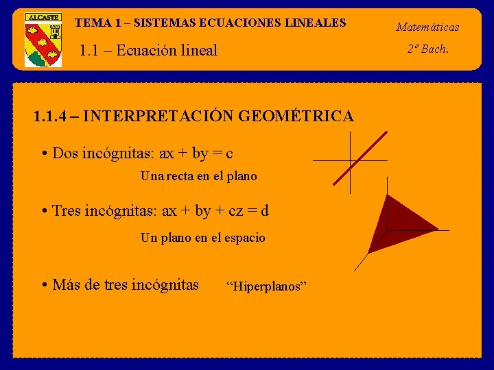 TEMA 1 – SISTEMAS ECUACIONES LINEALES 1. 1 – Ecuación lineal 2º Bach. 1.