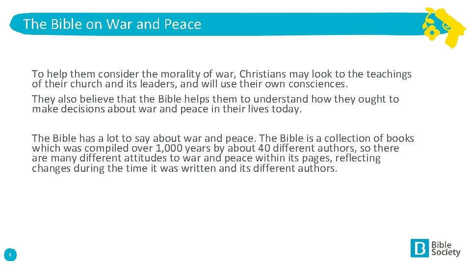 The Bible on War and Peace To help them consider the morality of war,