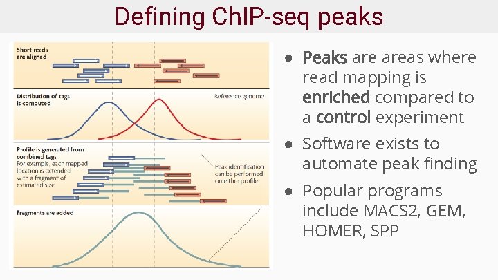 Defining Ch. IP-seq peaks ● Peaks areas where read mapping is enriched compared to