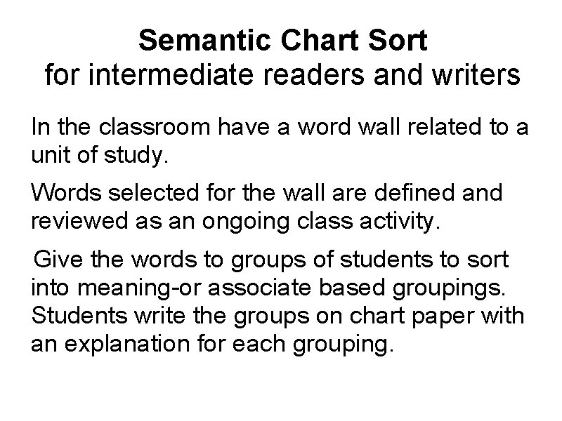 Semantic Chart Sort for intermediate readers and writers In the classroom have a word Semantic Chart Sort for intermediate readers and writers In the classroom have a word