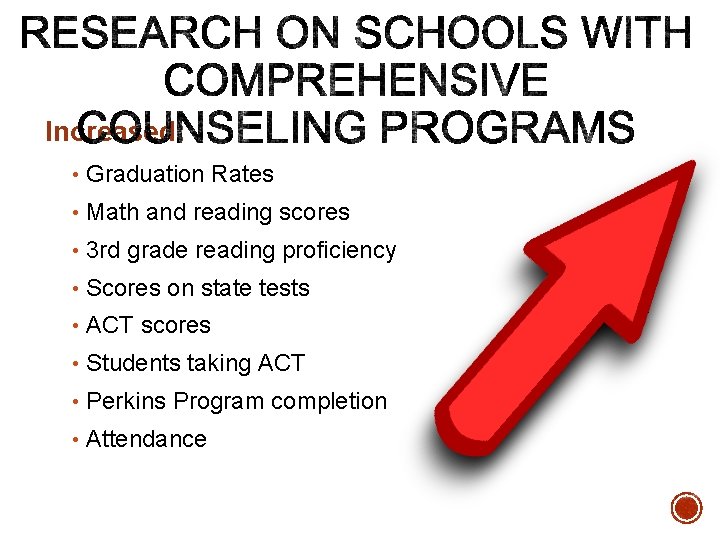 Increased: • Graduation Rates • Math and reading scores • 3 rd grade reading Increased: • Graduation Rates • Math and reading scores • 3 rd grade reading