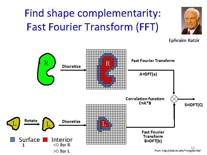 Find shape complementarity: Fast Fourier Transform (FFT) Ephraim Katzir R Discretize R R Fast