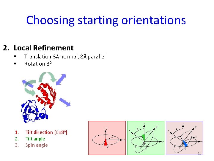 Choosing starting orientations 2. Local Refinement § § Translation 3Å normal, 8Å parallel Rotation