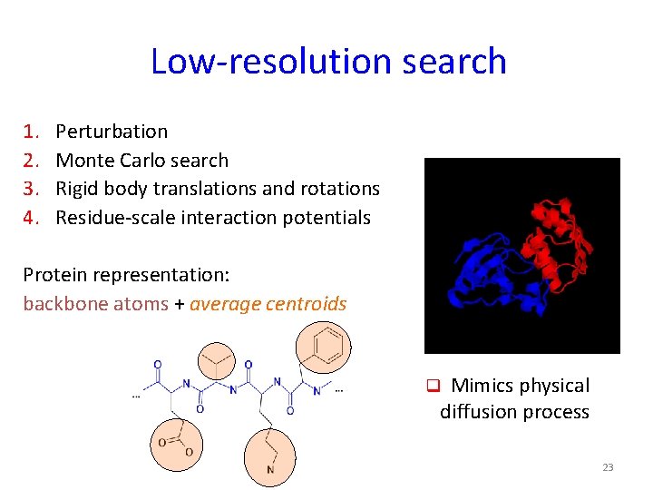 Low-resolution search 1. 2. 3. 4. Perturbation Monte Carlo search Rigid body translations and