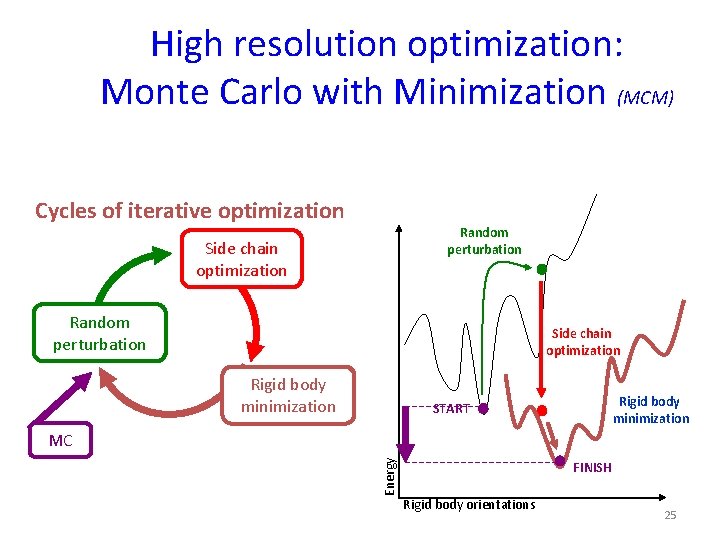 High resolution optimization: Monte Carlo with Minimization (MCM) Cycles of iterative optimization Random perturbation