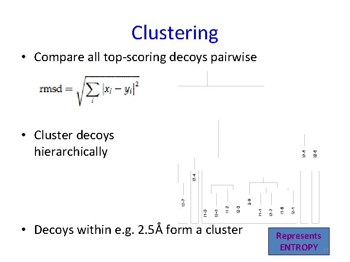 Clustering • Compare all top-scoring decoys pairwise • Cluster decoys hierarchically • Decoys within