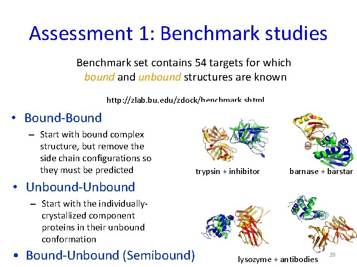 Assessment 1: Benchmark studies Benchmark set contains 54 targets for which bound and unbound