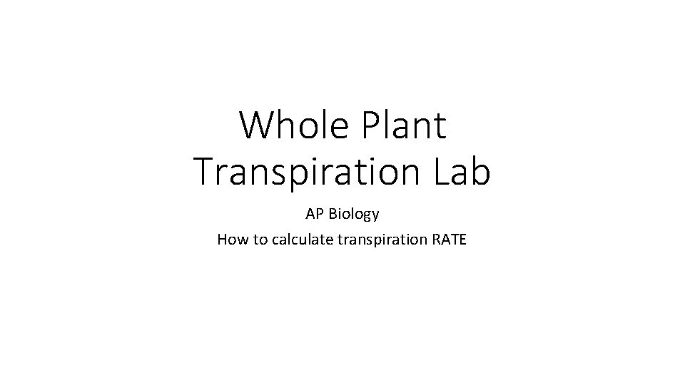 Whole Plant Transpiration Lab AP Biology How to calculate transpiration RATE 