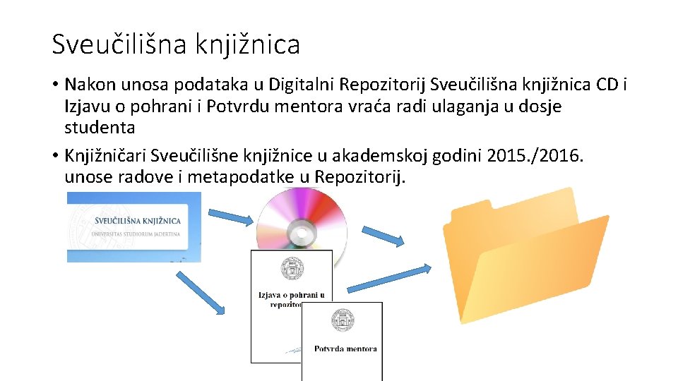 Sveučilišna knjižnica • Nakon unosa podataka u Digitalni Repozitorij Sveučilišna knjižnica CD i Izjavu