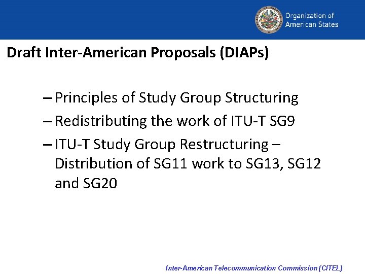 Draft Inter-American Proposals (DIAPs) – Principles of Study Group Structuring – Redistributing the work