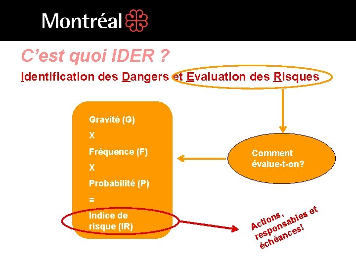 C’est quoi IDER ? Identification des Dangers et Evaluation des Risques Gravité (G) X