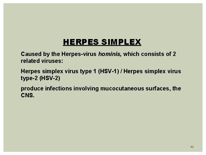 HERPES SIMPLEX Caused by the Herpes-virus hominis, which consists of 2 related viruses: Herpes