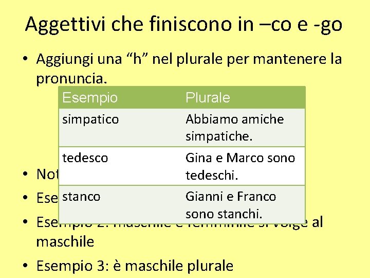 Aggettivi che finiscono in –co e -go • Aggiungi una “h” nel plurale per