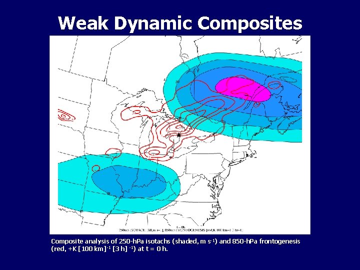 Weak Dynamic Composites Composite analysis of 250 -h. Pa isotachs (shaded, m s-1) and