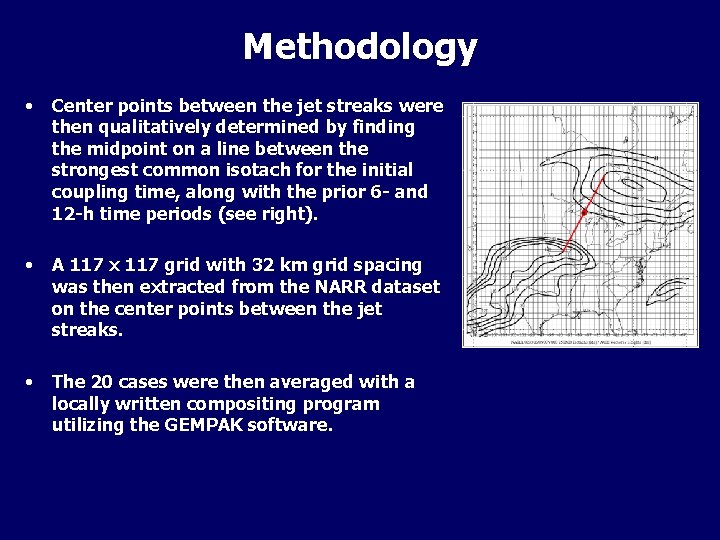 Methodology • Center points between the jet streaks were then qualitatively determined by finding
