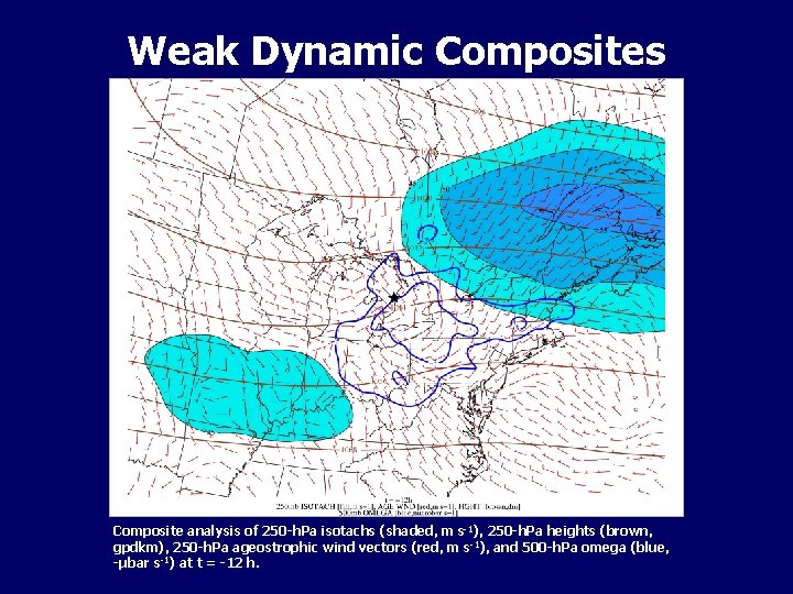 Weak Dynamic Composites Composite analysis of 250 -h. Pa isotachs (shaded, m s-1), 250