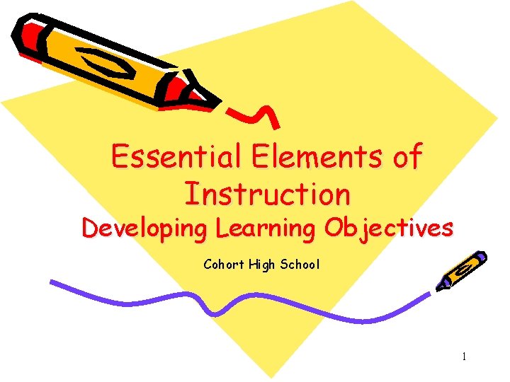 Essential Elements of Instruction Developing Learning Objectives Cohort High School 1 